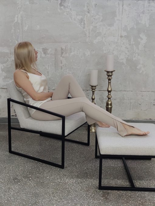 Loft style armchair with ottoman white black 3