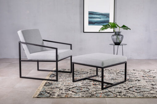 Riau armchair with ottoman grey with black