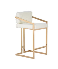Havelock low bar stool white boucle gold legs