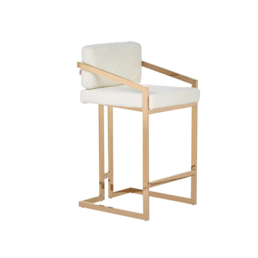 Havelock low bar stool white boucle gold legs