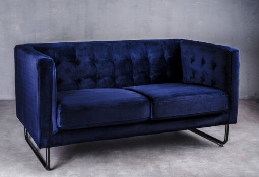 Meno 2s sofa blue velvet and dark metal legs