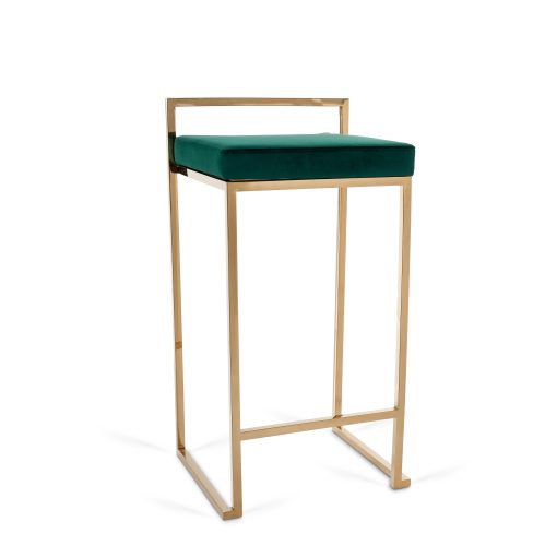 Coco bar stool green velvet gold legs 1